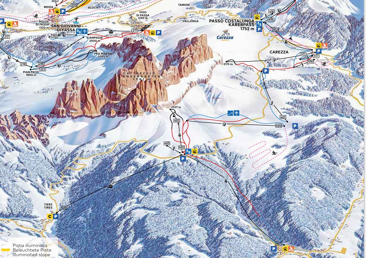 Cartina Carezza - Mappa piste sci Carezza