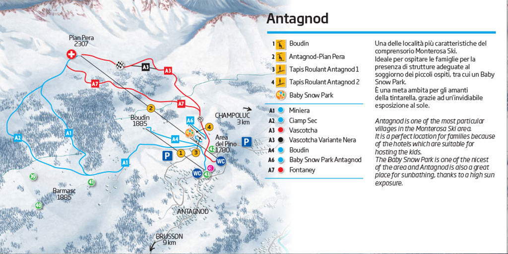 Cartina Antagnod - Mappa delle piste di sci Antagnod
