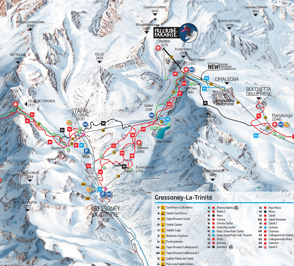 Cartina piste di sci di Gressoney La Trinite'