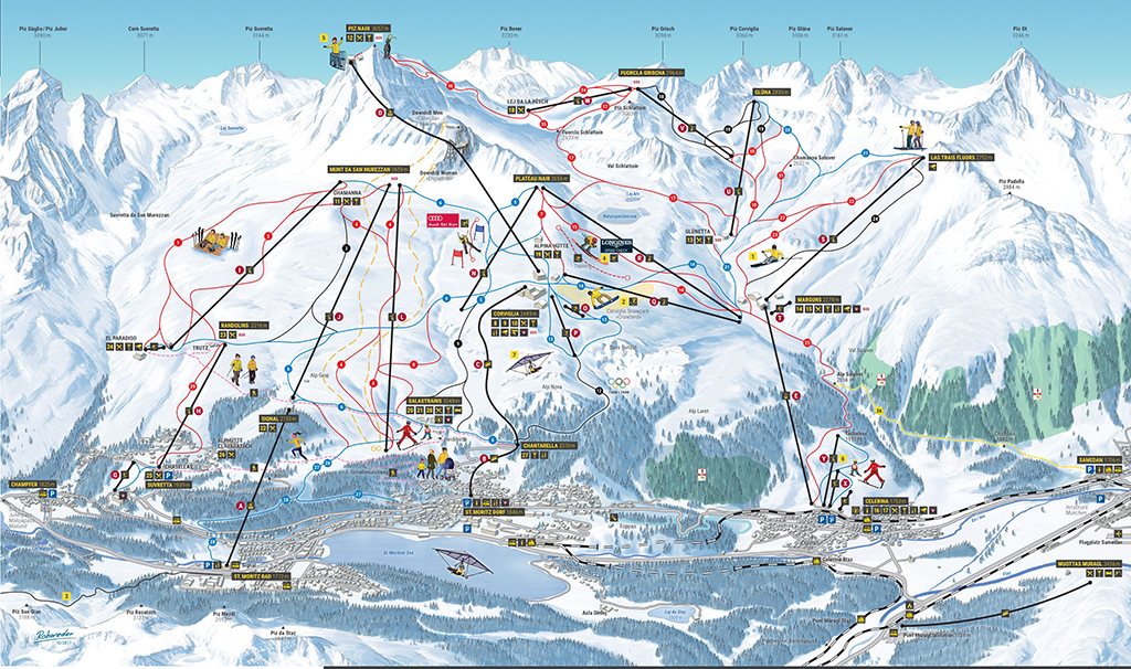 Cartina Sankt Moritz Corviglia - Mappa piste Sankt Moritz