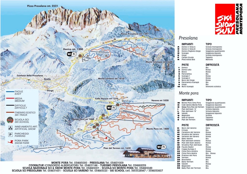 Cartina piste sci Monte Pora - Skimap Monte Pora