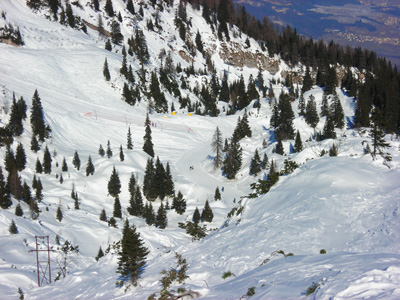 Visuale della Pista Panoramica dalla Pista Nuvola Rossa (si vede anche il punto di intersezione delle due piste)