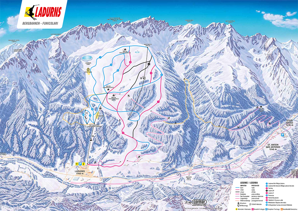 Cartina piste sci Ladurns - Colle Isarco - Skimap Ladurns - Colle Isarco