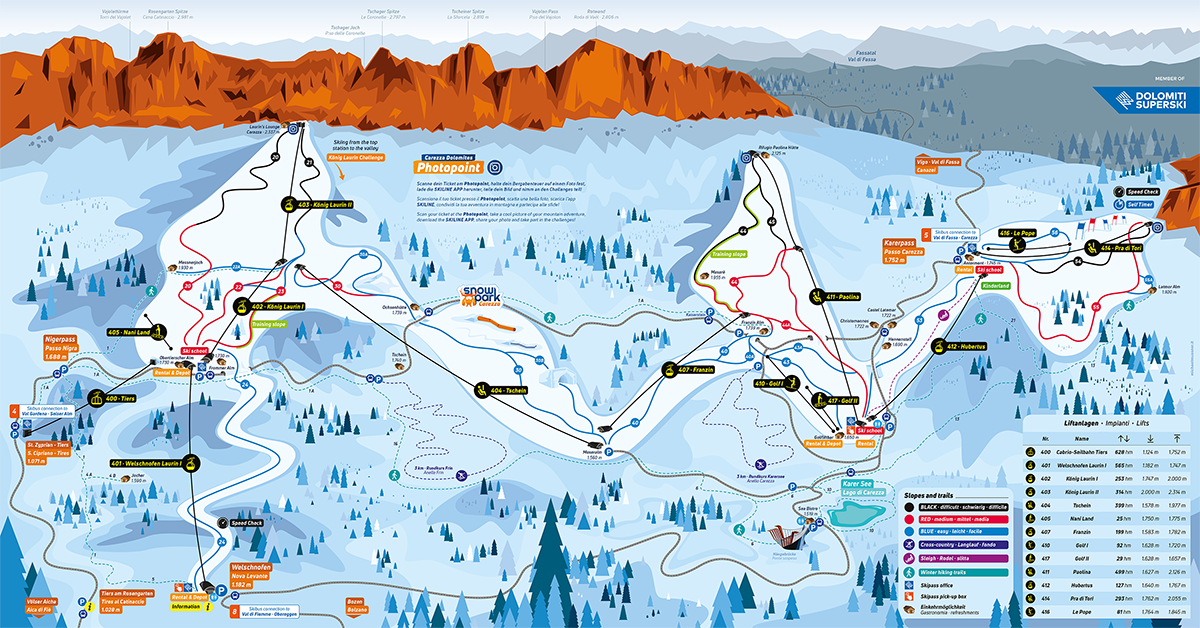 Cartina Carezza - Mappa piste sci Carezza