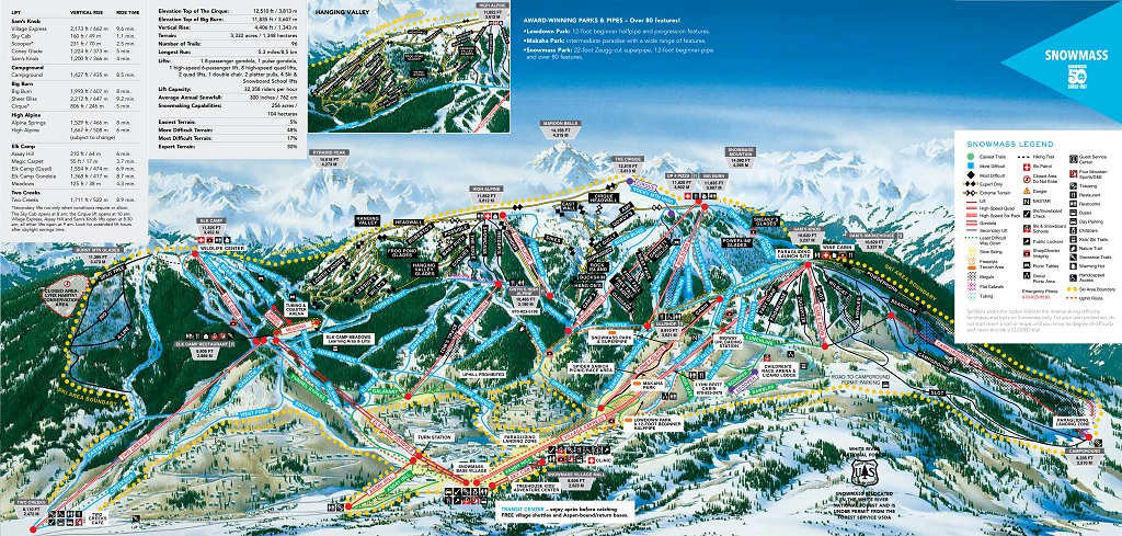 Cartina Aspen Snowmass- Mappa piste di sci Aspen Snowmass