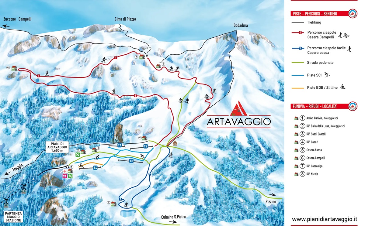 Cartina Piani di Artavaggio - Mappa piste di sci Piani di Artavaggio