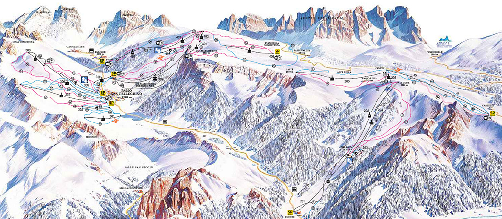 Cartina piste Alpe Lusia - San Pellegrino
