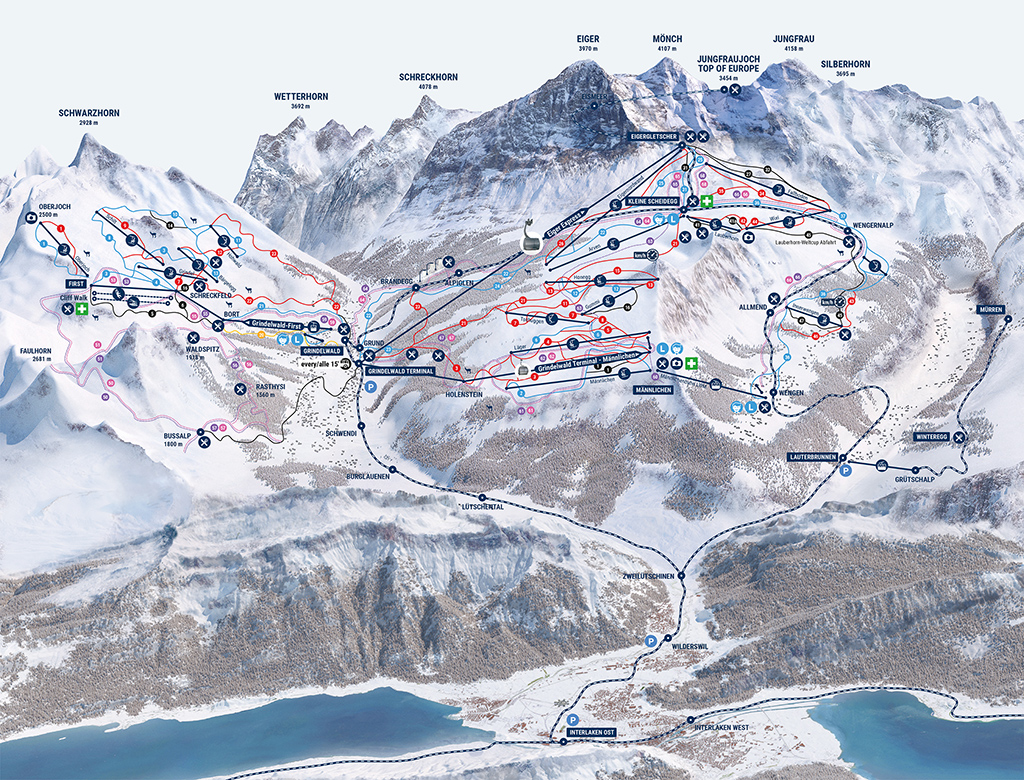 Cartina Wengen - Jungfrau - Mappa piste sci Wengen - Jungfrau