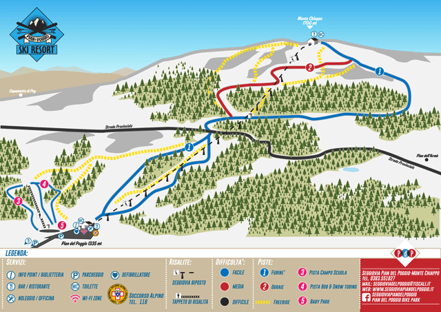 Cartina piste sci Pian del Poggio - Skimap Pian del Poggio