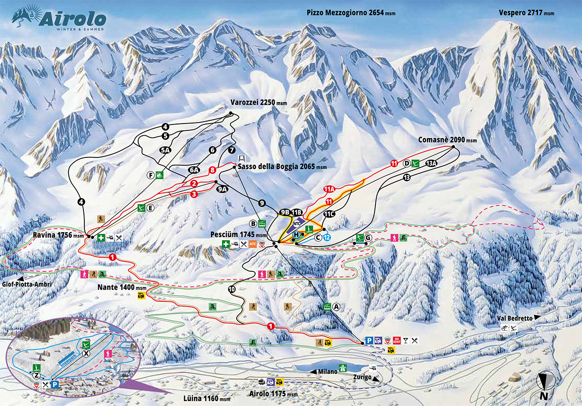 Cartina piste sci Airolo Pescium - Skimap Airolo