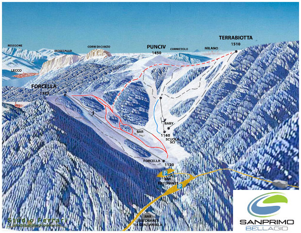 Cartina piste sci Monte San Primo - Skimap Monte San Primo