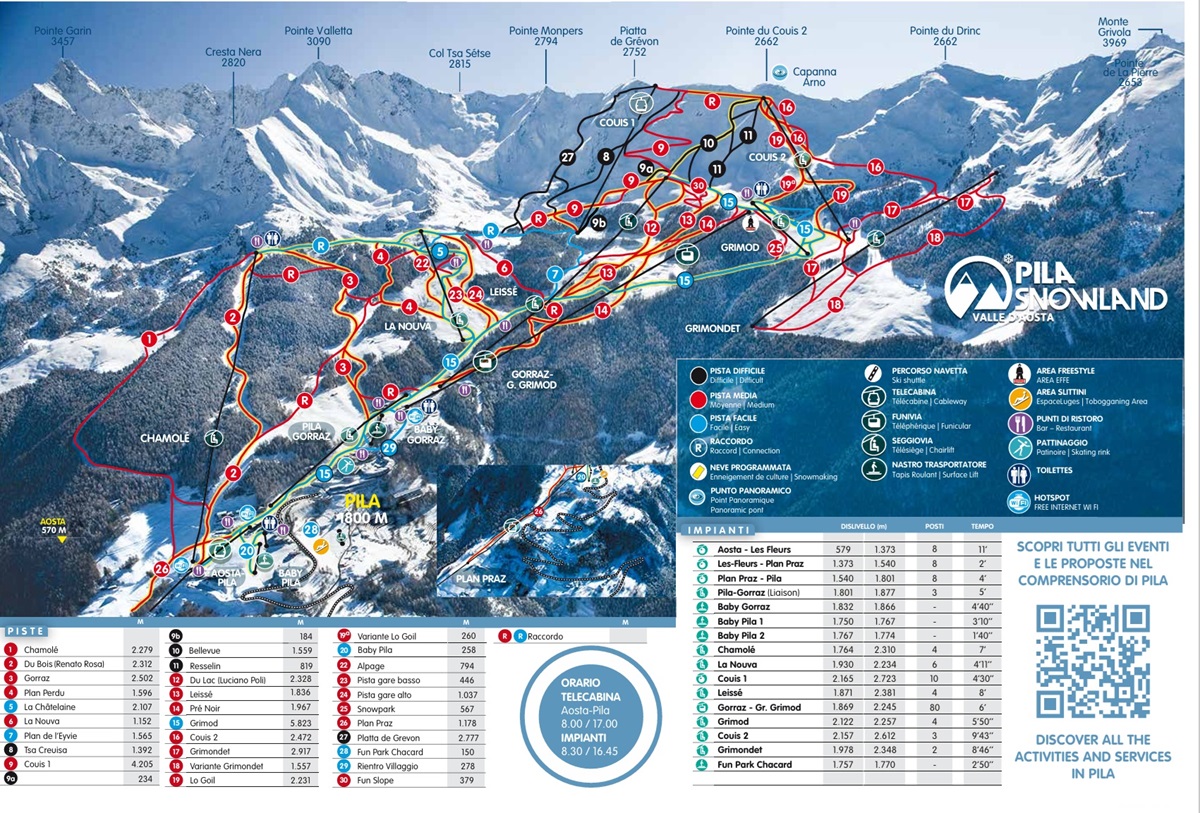 Cartina Pila - Mappa piste sci Pila