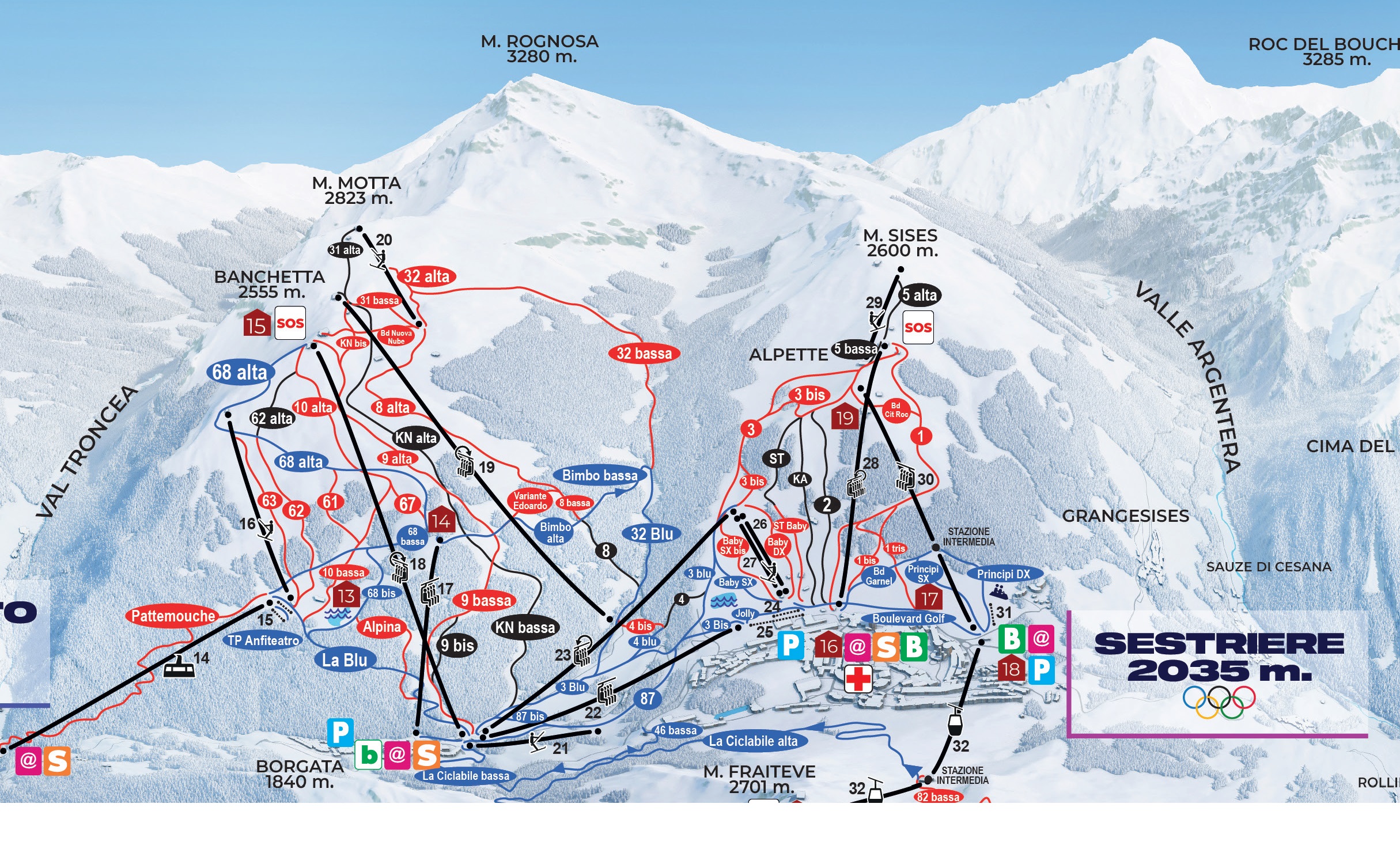 Cartina Sestriere - Mappa piste sci Sestriere