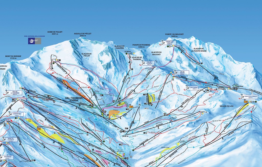 Cartina Val Thorens - Mappa piste sci Val Thorens