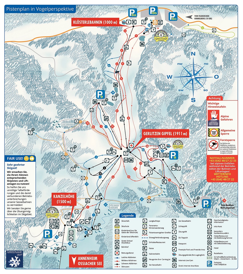 Cartina Villach - Mappa piste sci Gerlitzen